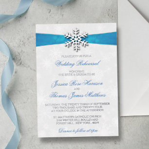 Diamante-Schneeflocke und Blaues Band Winterhochze Folieneinladung