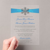 Diamante Snowflake & Blue Ribbon Winter Wedding Acryleinladungen (Insitu (Handheld))