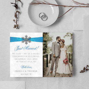 Diamante Snowflake & Blue Ribbon Winter Wedding Ankündigung