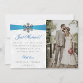 Diamante Snowflake & Blue Ribbon Winter Wedding Ankündigung (Vorderseite)