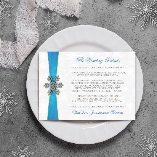 Diamante Snowflake & Blue Ribbon Winter Wedding Begleitkarte