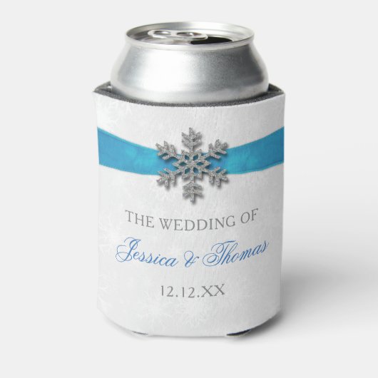 Diamante Snowflake & Blue Ribbon Winter Wedding Dosenkühler (Kanne Rückseite)