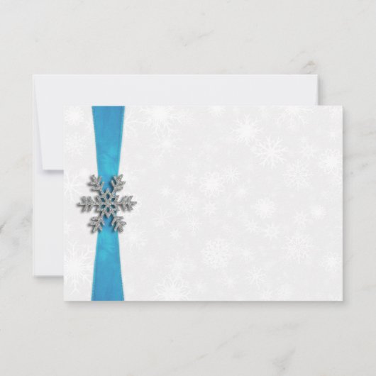 Diamante Snowflake & Blue Ribbon Winter Wedding Einladung (Rückseite)