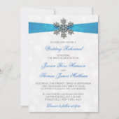 Diamante Snowflake & Blue Ribbon Winter Wedding Einladung (Vorderseite)