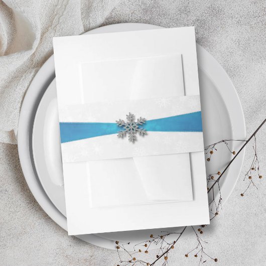 Diamante Snowflake & Blue Ribbon Winter Wedding Einladungsbanderole