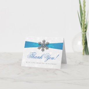 Diamante Snowflake & Blue Ribbon Winter Wedding Feiertagskarte