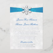 Diamante Snowflake & Blue Ribbon Winter Wedding Folieneinladung (Vorderseite)