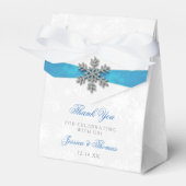 Diamante Snowflake & Blue Ribbon Winter Wedding Geschenkschachtel (Vorderseite)