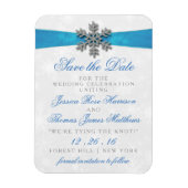 Diamante Snowflake & Blue Ribbon Winter Wedding Magnet (Vertikal)