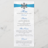 Diamante Snowflake & Blue Ribbon Winter Wedding Menükarte (Vorderseite)