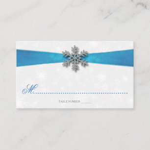 Diamante Snowflake & Blue Ribbon Winter Wedding Platzkarte