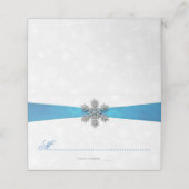 Diamante Snowflake & Blue Ribbon Winter Wedding Platzkarte (Außenseite Aufgefaltet)