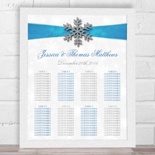 Diamante Snowflake & Blue Ribbon Winter Wedding Poster