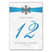 Diamante Snowflake & Blue Ribbon Winter Wedding Tischnummer (Rückseite)