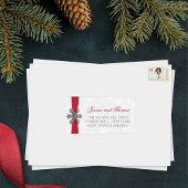 Diamante Snowflake & Red Ribbon Winter Wedding Adressaufkleber