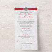 Diamante Snowflake & Red Ribbon Winter Wedding All In One Einladung (Innen Boden)
