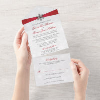 Diamante Snowflake & Red Ribbon Winter Wedding