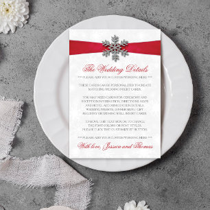 Diamante Snowflake & Red Ribbon Winter Wedding Begleitkarte