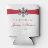 Diamante Snowflake & Red Ribbon Winter Wedding Dosenkühler (Rückseite)