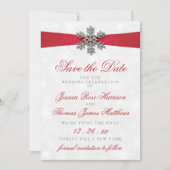 Diamante Snowflake & Red Ribbon Winter Wedding Einladung (Vorderseite)