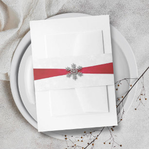 Diamante Snowflake & Red Ribbon Winter Wedding Einladungsbanderole