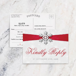 Diamante Snowflake & Red Ribbon Winter Wedding Folie Einladungspostkarte