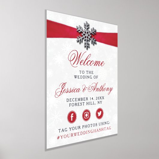 Diamante Snowflake & Red Ribbon Winter Wedding Foliendrucke (Ablage )