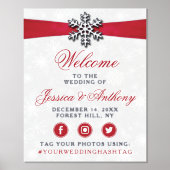 Diamante Snowflake & Red Ribbon Winter Wedding Foliendrucke (Vorderseite)