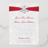 Diamante Snowflake & Red Ribbon Winter Wedding Folieneinladung (Vorderseite)
