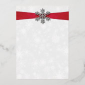 Diamante Snowflake & Red Ribbon Winter Wedding Folieneinladung (Rückseite)