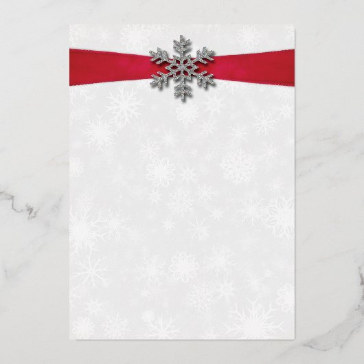 Diamante Snowflake & Red Ribbon Winter Wedding Folieneinladung (Rückseite)