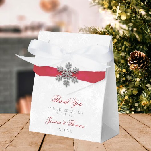 Diamante Snowflake & Red Ribbon Winter Wedding Geschenkschachtel