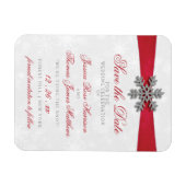 Diamante Snowflake & Red Ribbon Winter Wedding Magnet (Horizontal)