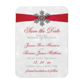 Diamante Snowflake & Red Ribbon Winter Wedding Magnet (Vertikal)