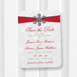 Diamante Snowflake & Red Ribbon Winter Wedding Magnet