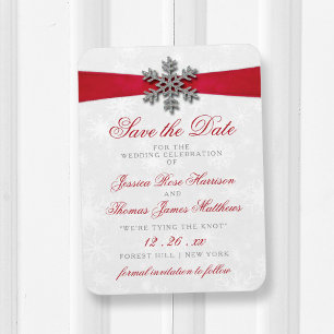 Diamante Snowflake & Red Ribbon Winter Wedding Magnet