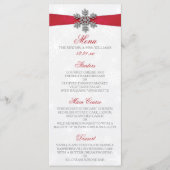 Diamante Snowflake & Red Ribbon Winter Wedding Menükarte (Vorderseite)