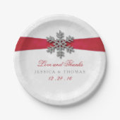 Diamante Snowflake & Red Ribbon Winter Wedding Pappteller (Vorderseite)