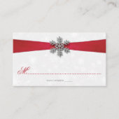 Diamante Snowflake & Red Ribbon Winter Wedding Platzkarte (Vorderseite)