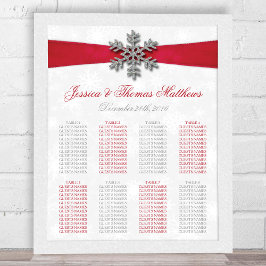 Diamante Snowflake & Red Ribbon Winter Wedding Poster