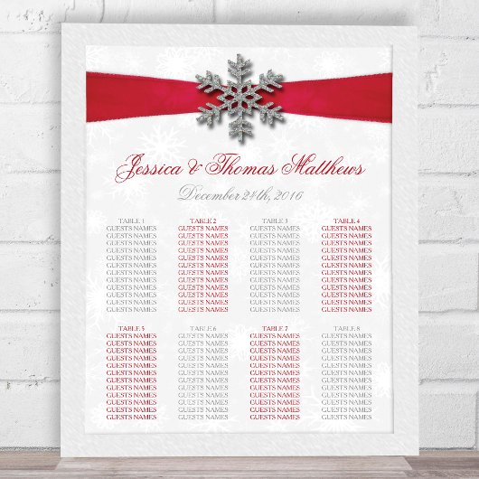 Diamante Snowflake & Red Ribbon Winter Wedding Poster