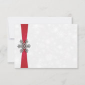 Diamante Snowflake & Red Ribbon Winter Wedding RSVP Karte (Rückseite)