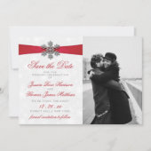Diamante Snowflake & Red Ribbon Winter Wedding Save The Date (Vorderseite)