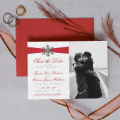 Diamante Snowflake & Red Ribbon Winter Wedding Save The Date