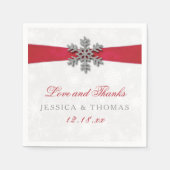 Diamante Snowflake & Red Ribbon Winter Wedding Serviette (Vorderseite)
