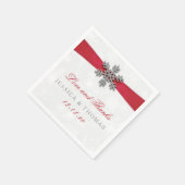 Diamante Snowflake & Red Ribbon Winter Wedding Serviette (Ecke)