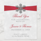 Diamante Snowflake & Red Ribbon Winter Wedding Weinetikett (Einzelnes Label)