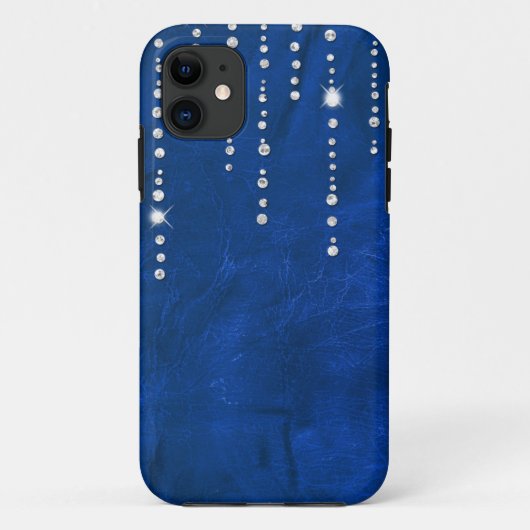 Diamanten auf blauem Leder Case-Mate iPhone Hülle (Rückseite)