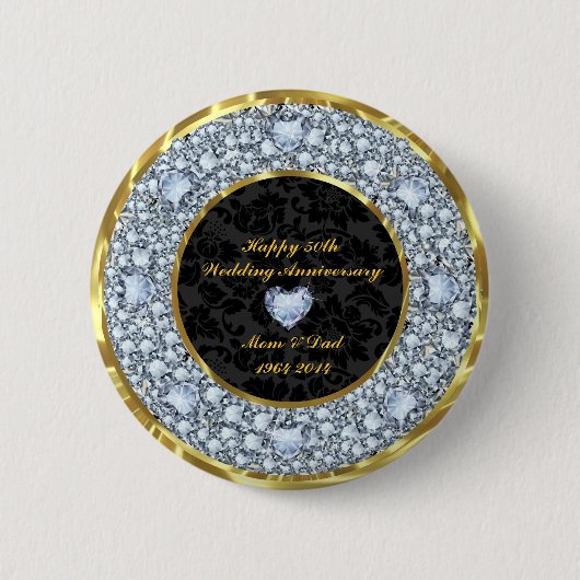 Diamanten, Black & Gold 50. Hochzeitstag Button (Vorderseite)