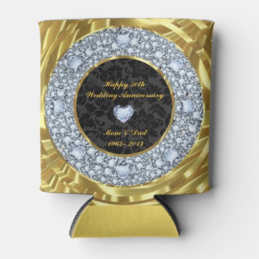 Diamanten, Black & Gold 50. Hochzeitstag Dosenkühler (Vorderseite)